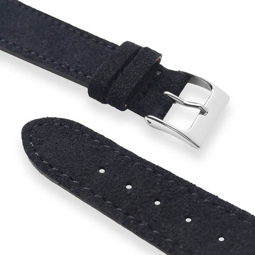 Reloj de cuero de becerro alemán gamuza negra de 20 mm correa con punta a juego - Imagen 3 de 4