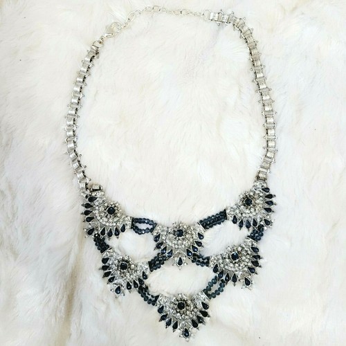 Mythologie Crystal Bib Collar Statement Necklace Sapphire & Crystal Colored  - Picture 6 of 13