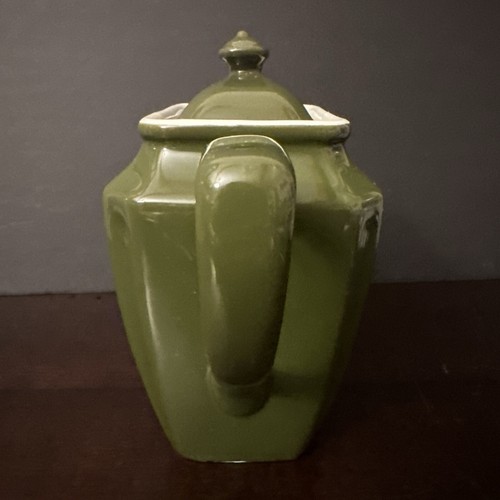 Antique Hall Newport Style Olive Green Ceramic Teapot with Lid 7.5" - Picture 6 of 9