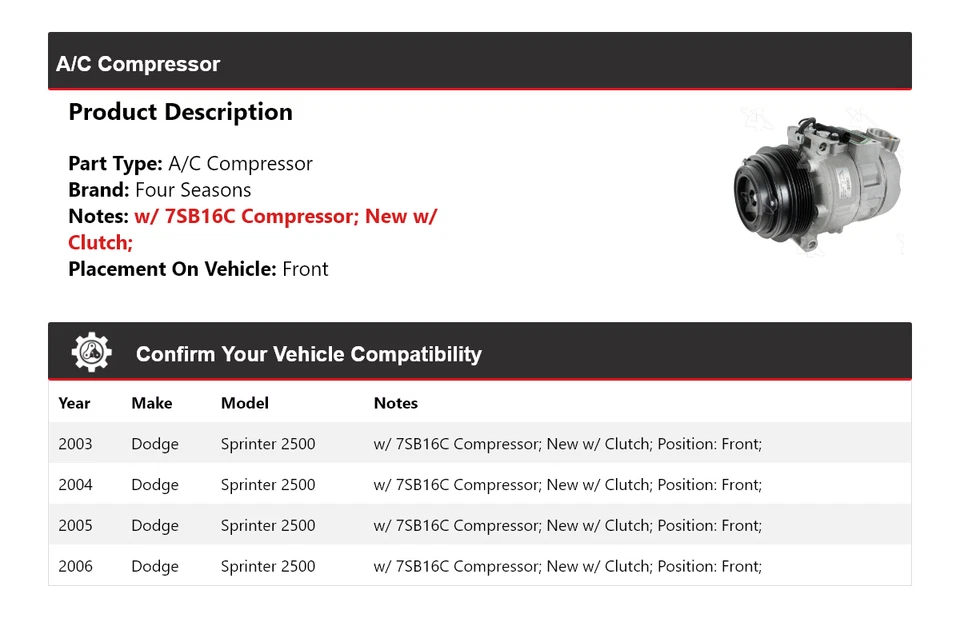 Compresor de aire acondicionado delantero para Dodge Sprinter 2500 2003-2006 4 estaciones 2004 2005 Foto 2 de 4