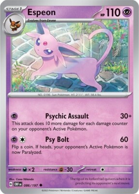 Espeon 086/197 Obsidian Flames OBF Pokemon Card - NM | eBay