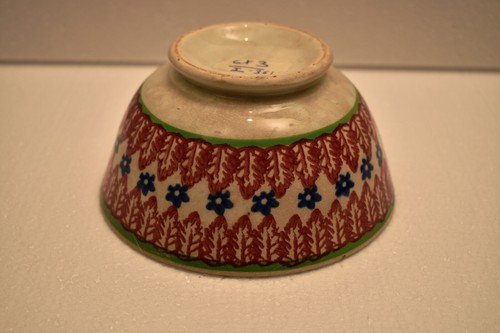 Antique Hand-Painted Spongeware Bowl Floral Two-Band Design Circa 1900 Pottery - Picture 6 of 9