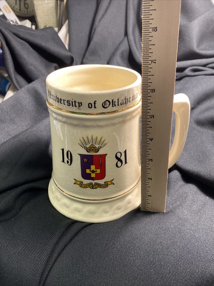 Винтажный 1981 University Of Oklahoma большой пиво Stein кружка, девочка золотого сердца - Изображение 3 из 4