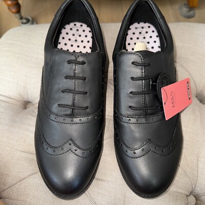 M&S Girls School leather Brogue Lace-up Shoes Size Wide Fit