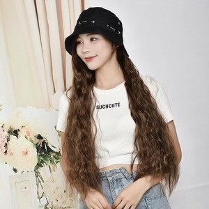 Newest Lady Women Bucket Cap With Long Curly Wavy Hair Synthetic