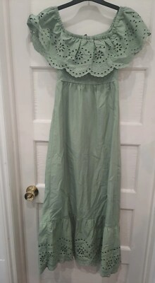 BNWT LIPSY GREEN BRODERIE COTTON SUMMER MAXI DRESS OFF THE SHOULDER SIZE  UK