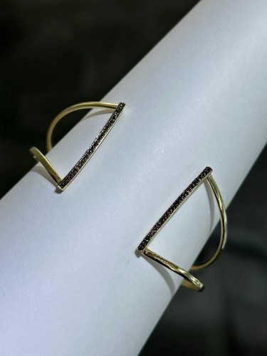 Yellow Gold Sterling Silver Brown Sapphire Double Halo Stack Bangle Bracelet 7"L - Picture 6 of 12