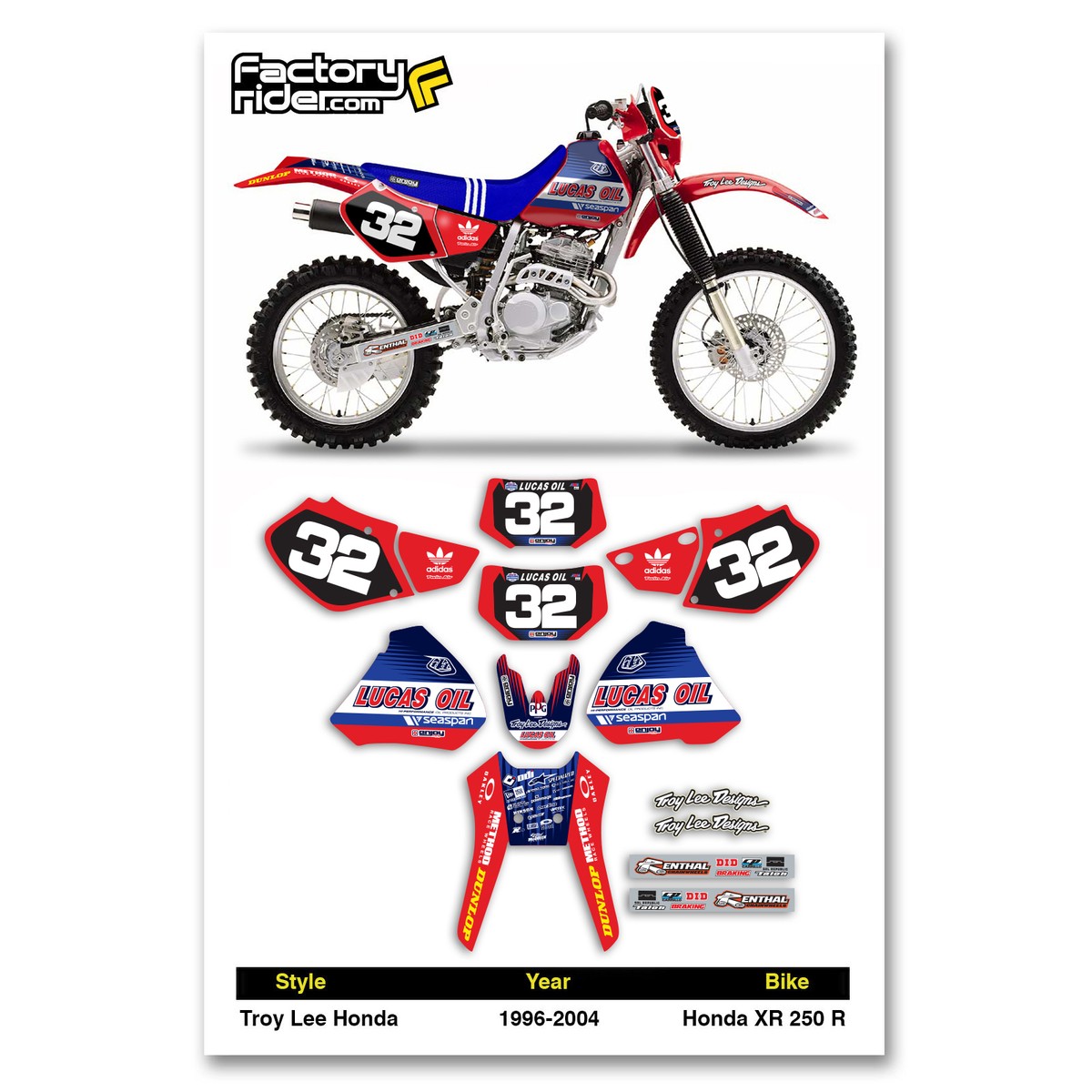 1996-2004 Honda XR250R Graphics Kit 250R by Enjoy MFG TLD | Left