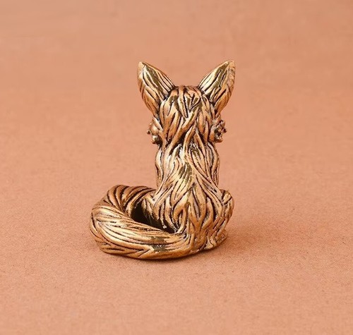 Brass Red Fox Figurine Small Animal Statue Table Office Home Decoration Toy - Picture 7 of 7