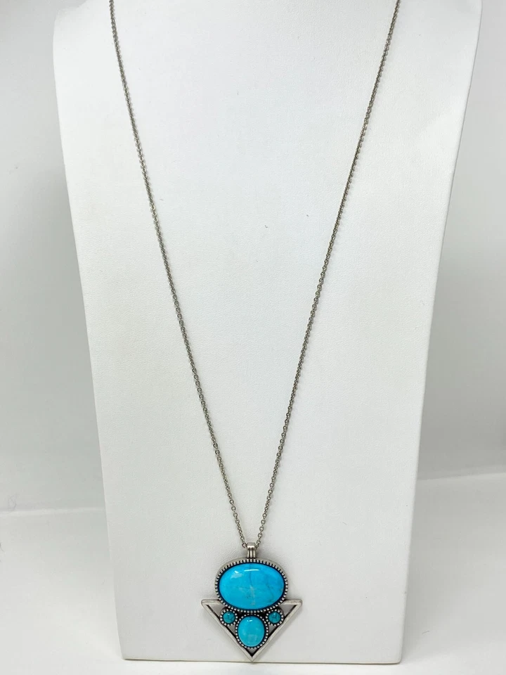 Precioso collar colgante turquesa imitación azul tono plateado águila americana 28" Foto 3 de 4