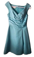 Davids Bridal Satin Teal V Neck Sleveless Rushed Waist Knee Length ...