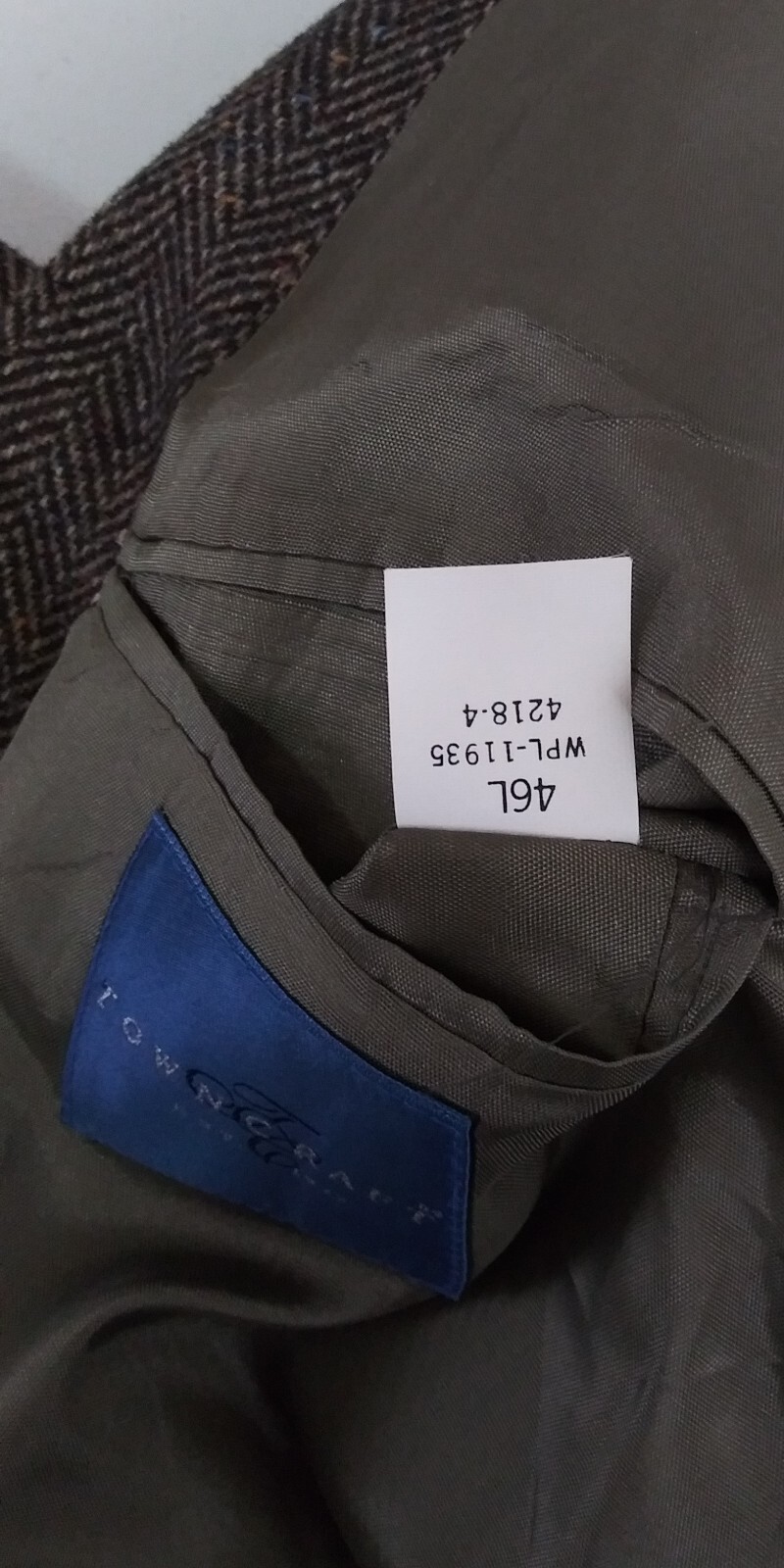 Towncraft Two Button Brown Herringbone Tweed Wool… - image 9