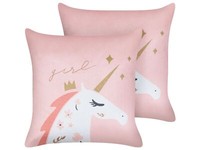 Dekokissen 2Er Set Samtstoff Rosa 45 X 45 Cm Einhorn Motiv Kinderzimmer Uniola