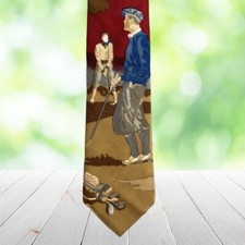 MARK ALEXANDER Golf Neck Tie 100% Silk USA Made Red Blue Tan 59x4 Golfers Clubs