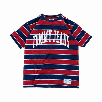 Tommy Jeans XS Men's Crew Neck T-Shirt, Red/Blue/White Striped Logo, Cotton