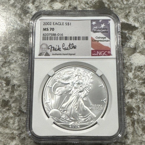 2002 American Silver Eagle $1 NGC MS70 Mike Castle