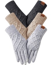 3 Pairs Winter Gloves for Women Touchscreen Elastic Thermal Knit Lining Warm ...