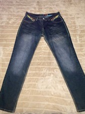 Coogi Womens Blue Denim Rainbow Embroidered Straight Leg Jeans Sz 19/20 US Sz 16