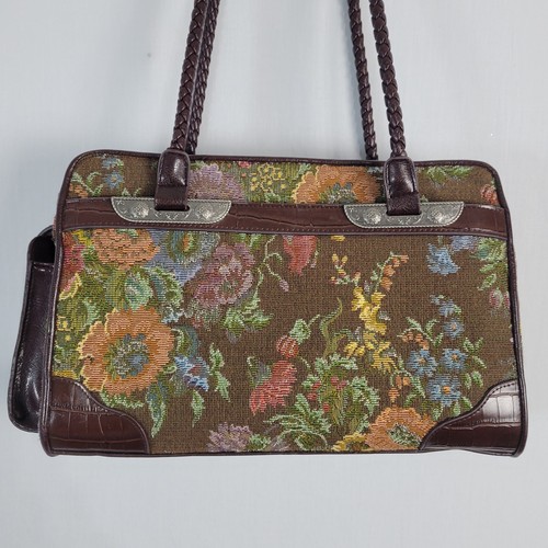 Vintage floral tapestry shoulder bag purse brown multicolor braided strap Y2K - Picture 2 of 10