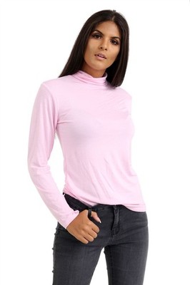 Polokragen T-Shirt Damen Langarm Stretchig Uni Basic Freizeit High Neck Oberteil