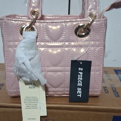 Kayla Ava Pink Quilted Heart Satchel Zip Closure Gold Hardware Detachable Strap