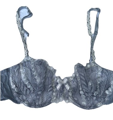 Vtg Simone Perele Bra UW Unlined Lace Circles Pale Blue Grey White 36C France