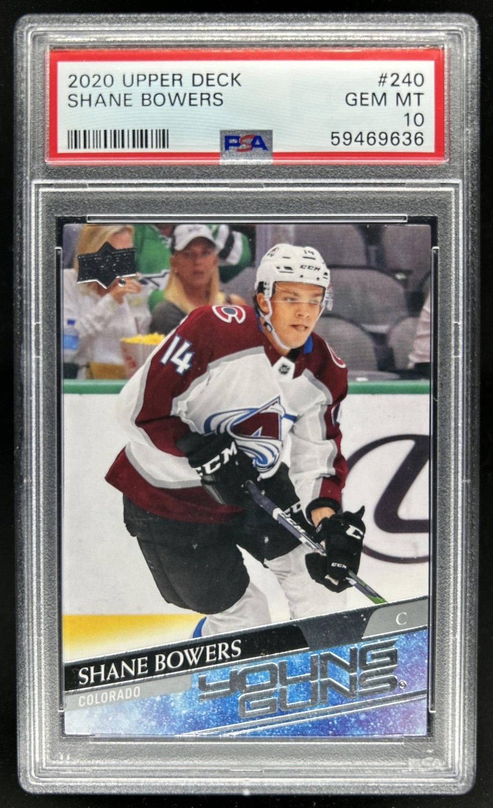 2020-21 Upper Deck Shane Bowers Rookie Young Guns RC #240 Avalanche PSA 10