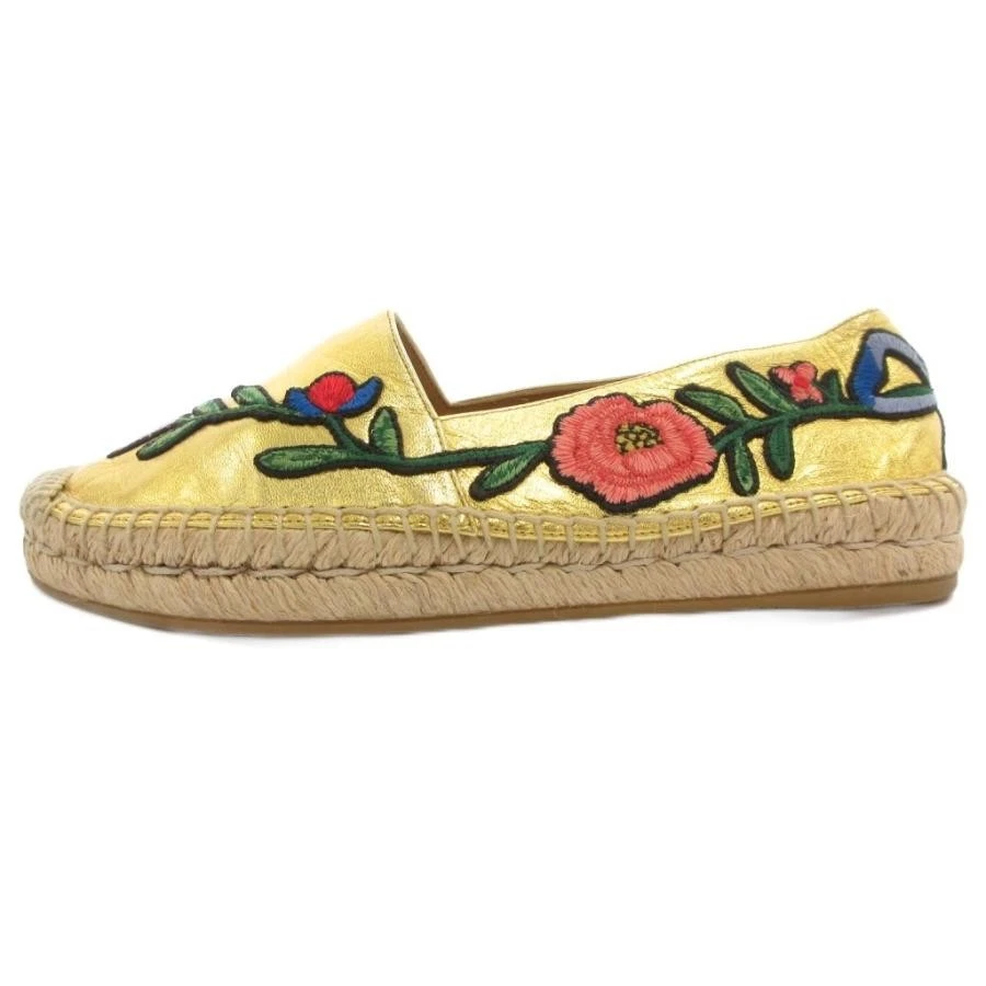 Usado GUCCI Pilar Floral Bordado Cuero Metálico Alpargatas Zapatos Sin Cordones Foto 2 de 4
