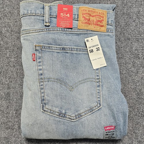 Pantalones de mezclilla Levis 514 para hombre 58x32 elásticos pierna recta calce regular lavado claro nuevos con etiquetas - Imagen 1 de 10