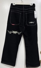 NWT Tribal Jnco Style 2000s Baggy Wide Leg Embroidered Black Jeans Men s Sz L