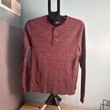 Express Long Sleeve Henley Waffle Knit Red Marled Shirt Small