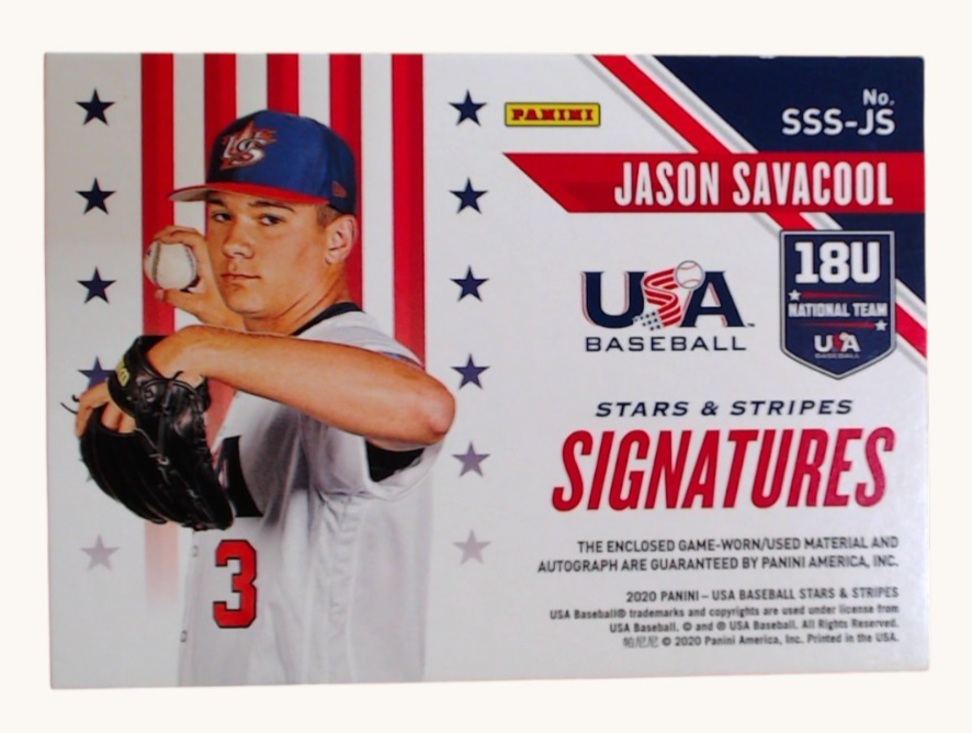 Jason Savacool 2020 USA Baseball Stars & Stripes Material Auto 253/399 ...