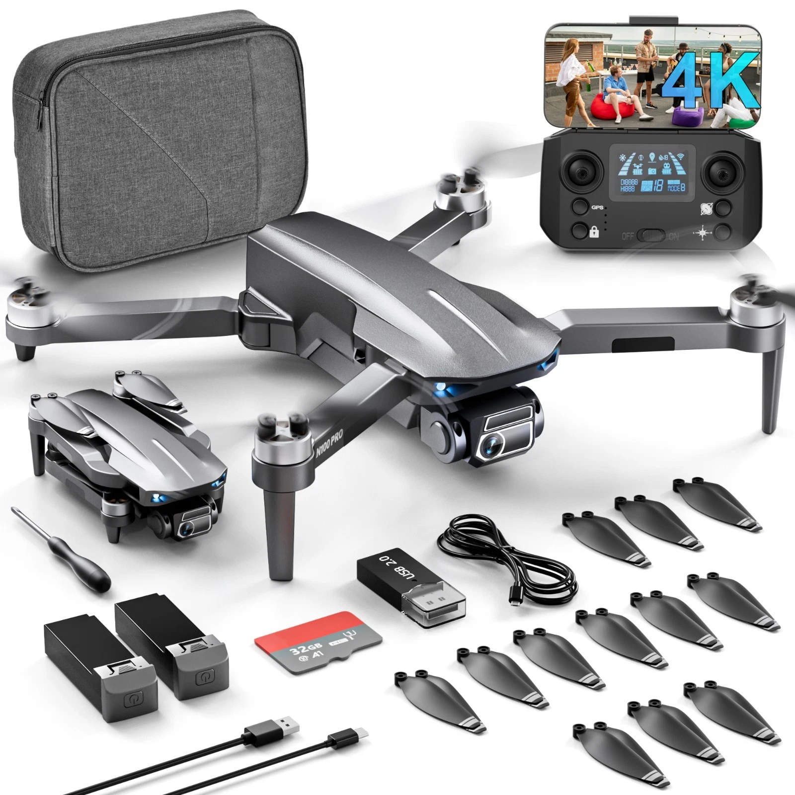 4K Brushless GPS Drone 5G FPV with 2 Batteries
