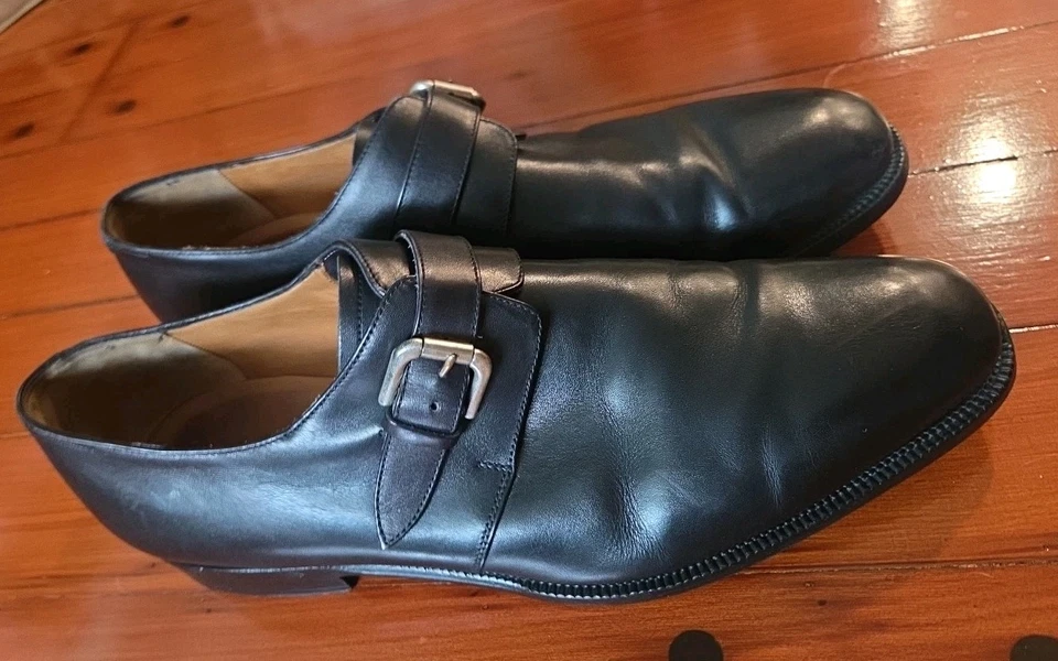 Zapatos Ralph Lauren Etiqueta Púrpura Única Correa Monje Cuero 11.5 Italia De Colección NEGRO Foto 2 de 4