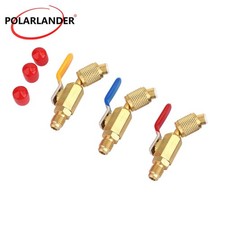 1/4" SAE Angled Small Ball Valve 3PCS AC Refrigerant Charging Hoses