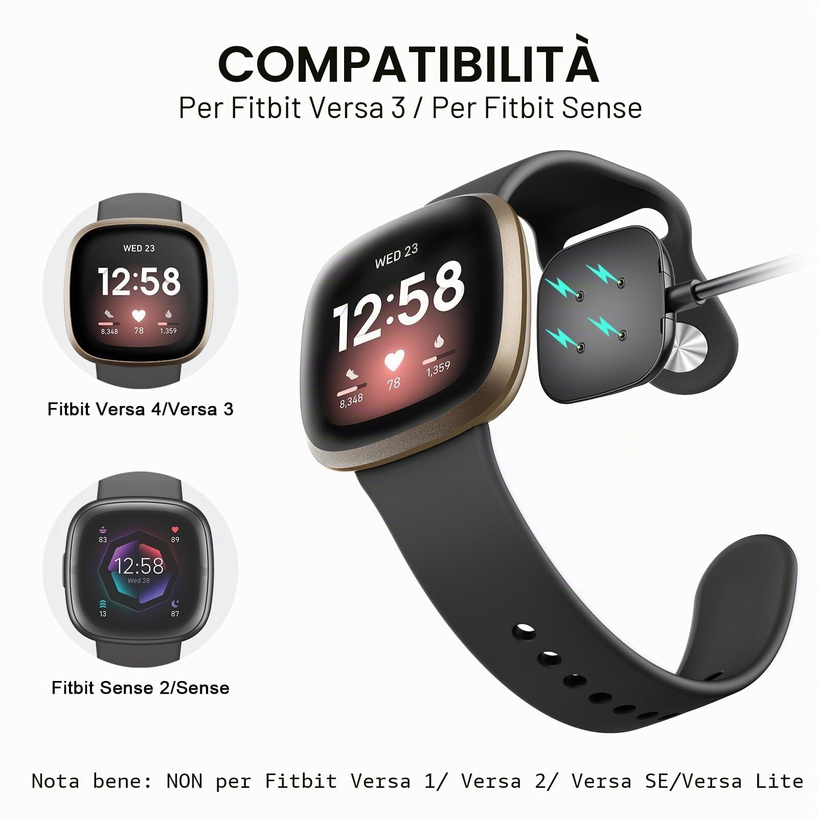EnergiaExtra Caricatore per Smartwatch Versa 3 4 & Sense 2 Cavo Ricarica foto 3