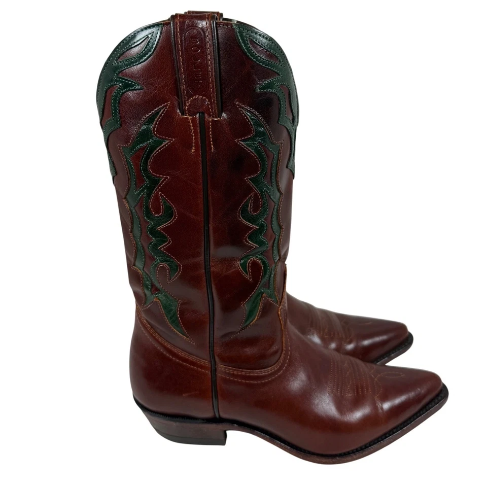 Botas femininas de couro vintage BOULET, botas ocidentais verdes marrons, tamanho 8 - Imagem 4 de 4