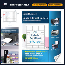 3000 Shipping Address Labels 1" x 2-5/8" for Laser Inkjet Printers, 100 Sheets