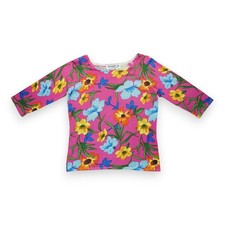 Joseph A. Qu'est-ce Que C'est Silk Floral Sweatshirt 3/4 Sleeve Women's Size M