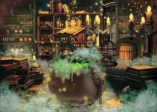 Halloween Photo Backdrop Witch Magic Cauldron Bookshelf 7 apos;X5 apos;