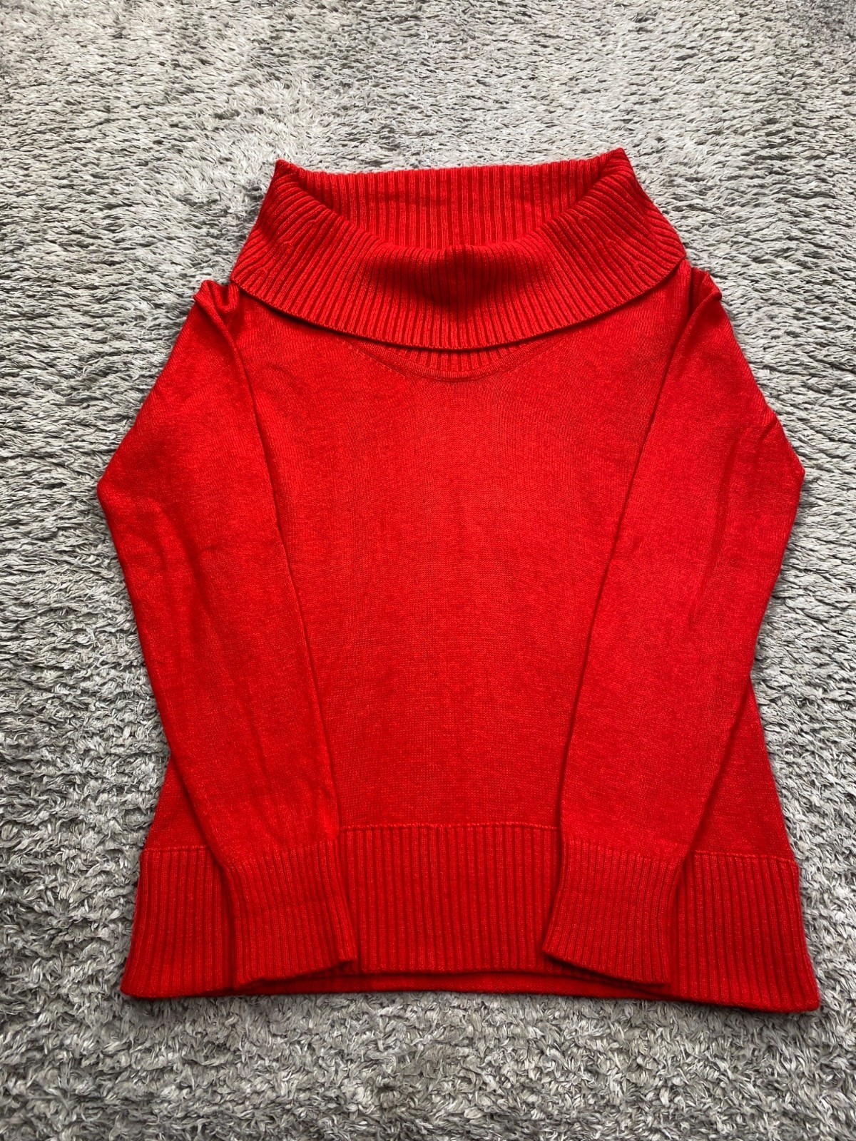 Banana Republic Sweater Women Medium Red Cashmere Wool Blend Ribbed Turtleneck