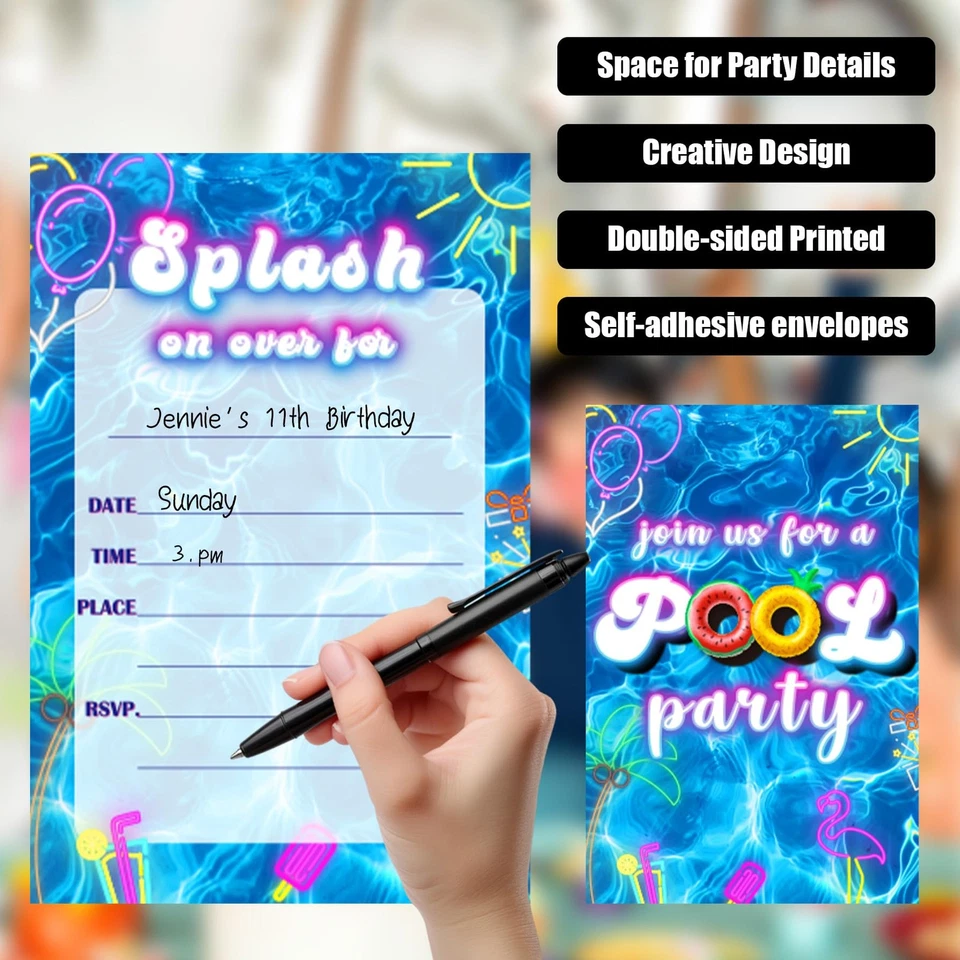 Verano Piscina Fiesta Invitaciones Piscina Cumpleaños Fiesta Invitaciones para Niños Niñas... Foto 4 de 4