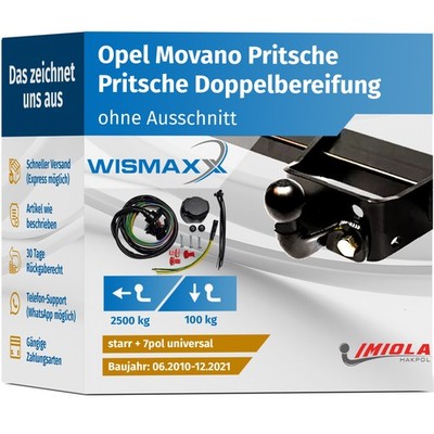 ANHÄNGERKUPPLUNG starr passt für Opel Movano Pritsche 10-21 +7polig E-Satz ABE