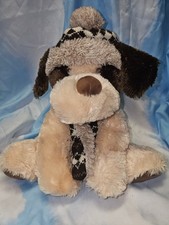 Hugfun International Dog Plush 12" Brown Winter Hat Scarf Beanbag Stuffed Animal