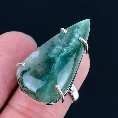 Indian Moss Agate 925 Silver Plated Handmade Ring of US Size 7 - image 1 of 3