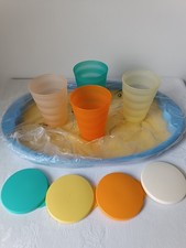 Tupperware Junge Welle Serviertablett + 4 Becher je 330 ml mit Deckel RAR NEU