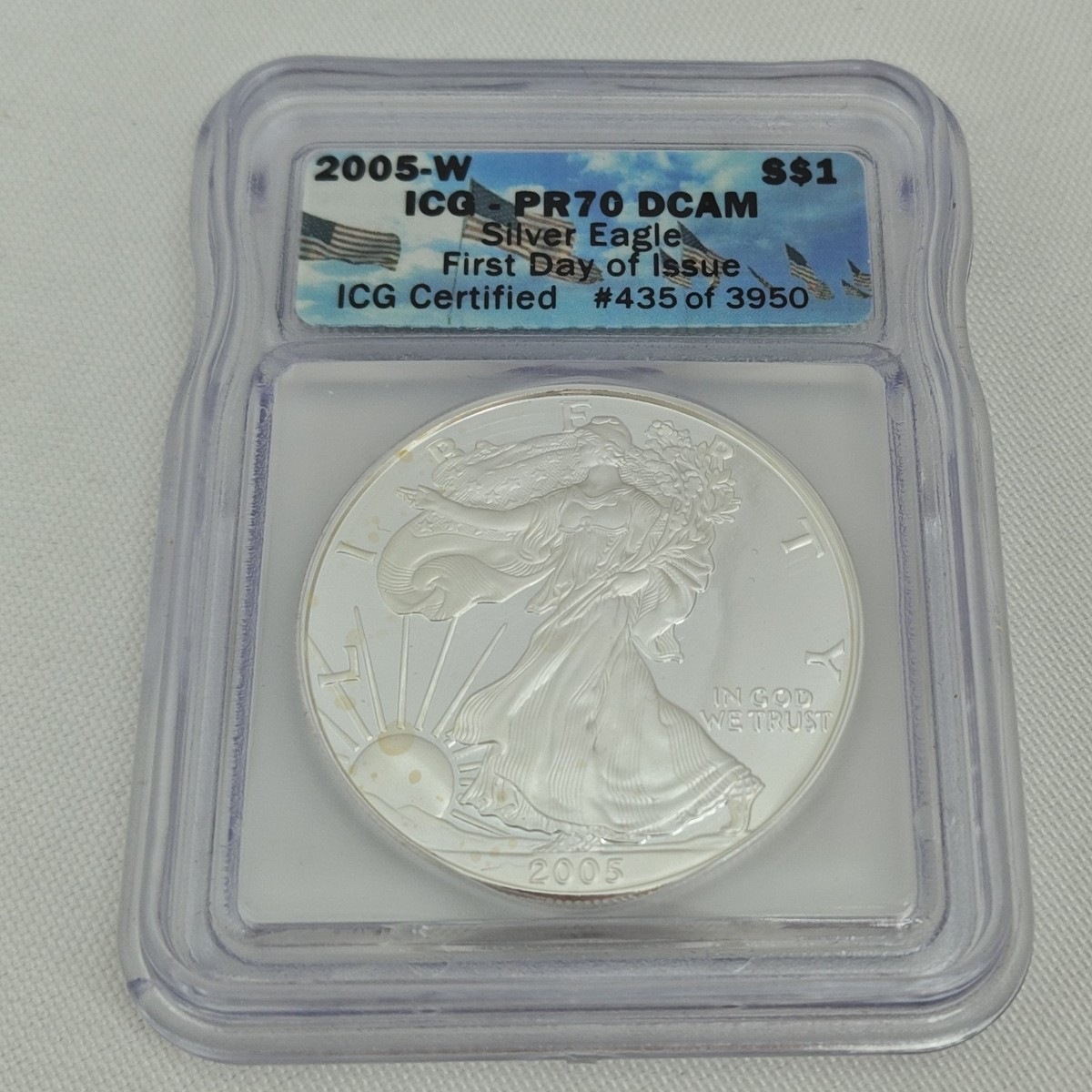 2005-W ICG PR70 DCAM $1 American Silver Eagle First Day Issue #439