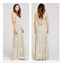 Show Me Your MuMu Jenn Maxi Dress Light Gray Floral Sleeveless Chiffon Polyester