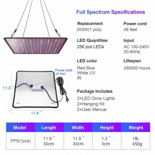 2er Pack LED Grow Light Panel 200W Lampe für Zimmerpflanzen, Vollspektrum mit W... - Bild 7 von 9