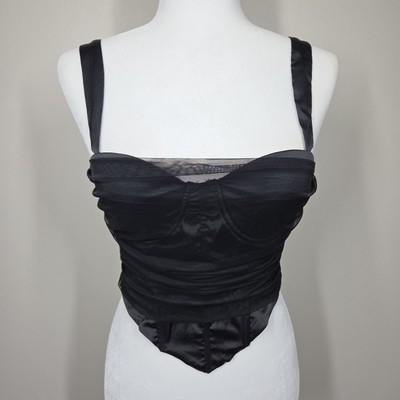 Vintage Y2K Windsor Satin Mesh Corset Crop Top Sleeveless Small Fairy Goth